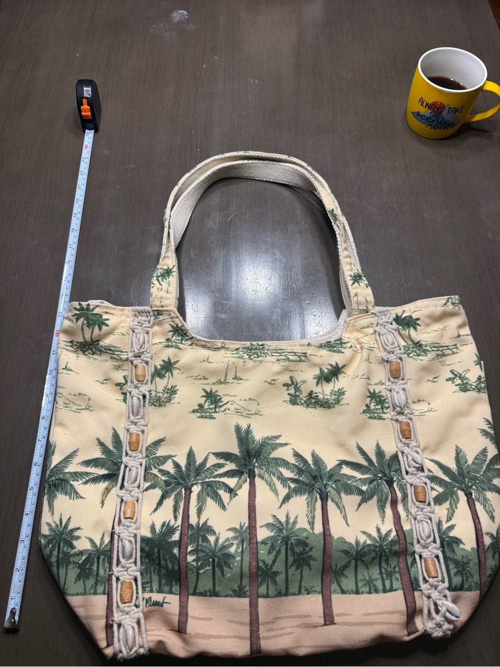 Paul Brent vintage Canvas Palm-Print Tote Bag in Cream and Green